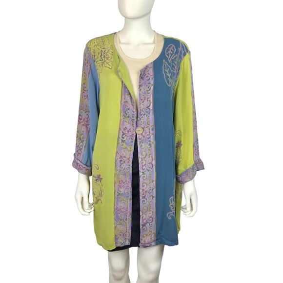 Soft Surroundings Floral Tunic Blouse Jacket Boho Blue Green & Purple - Picture 1 of 7